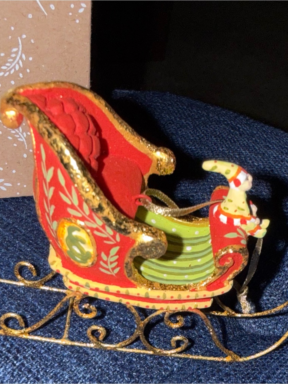Vintage-Inspired Red & Gold Sleigh Ornament - by Mackenzie Brewster